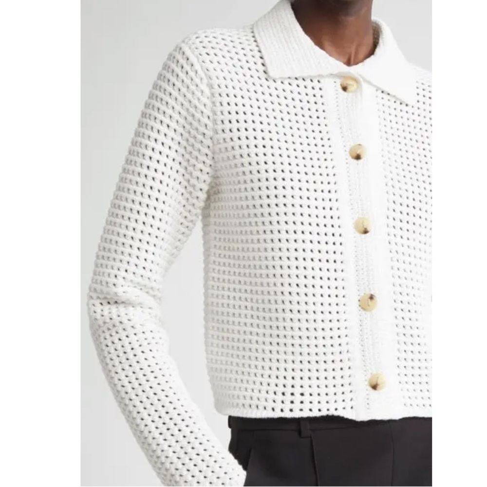 NWT Vince block Stitch Cardigan Sweater Jacket Crochet Button-Up Collared - Picture 2 of 7